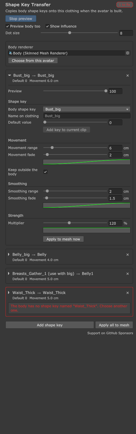 Shape Key Transfer Inspector (dark theme)