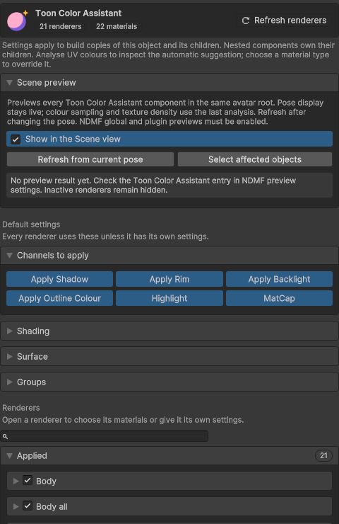 Toon Color Assistant inspector